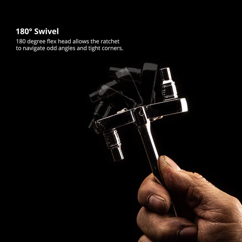 Capri Tools 1/2-Inch Drive Low Profile Flex-Head Ratchet, True 72-Tooth, 5-Degree Swing Arc, 180-Degree Flex-Head (CP12500FX) - Image 3